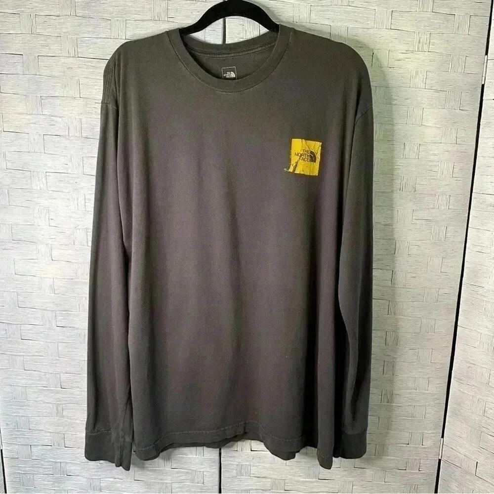 The north face graphic t-shirt, gray & yellow, print casual, long sleeve winter